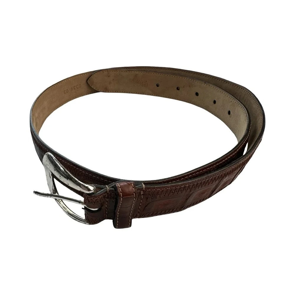 Bespoke Brown Genuine Crocodile Silver Color Buckle Mens Belt Size 36 NEW OTHER